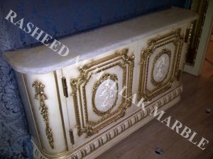 WHITE ONYX PROFILED COUNTER TOPS FOR CHOCOLATE SHOP AT DUBAI MALL