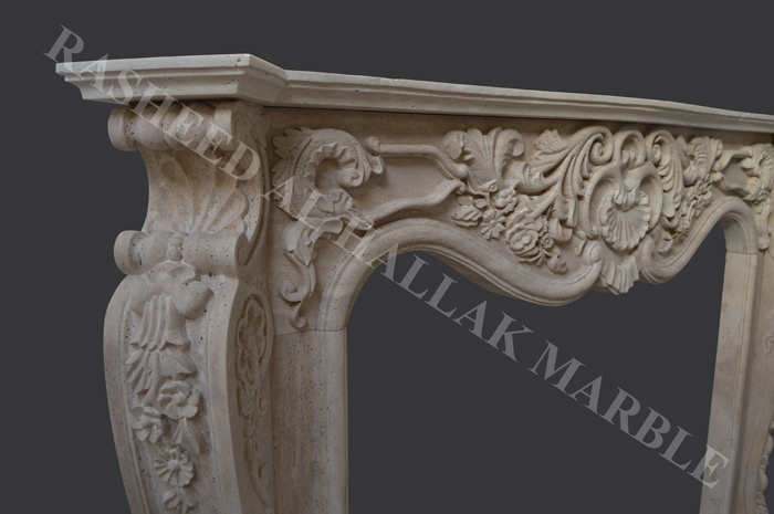 TRAVERTINE SEMICLASSICO FIREPLACE HAND ENGRAVED CLASSIC DESIGN