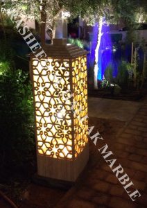 BEIG TRAVERTINE WATERJET GARDEN LIGHT FOR HARD LANDSCAPING