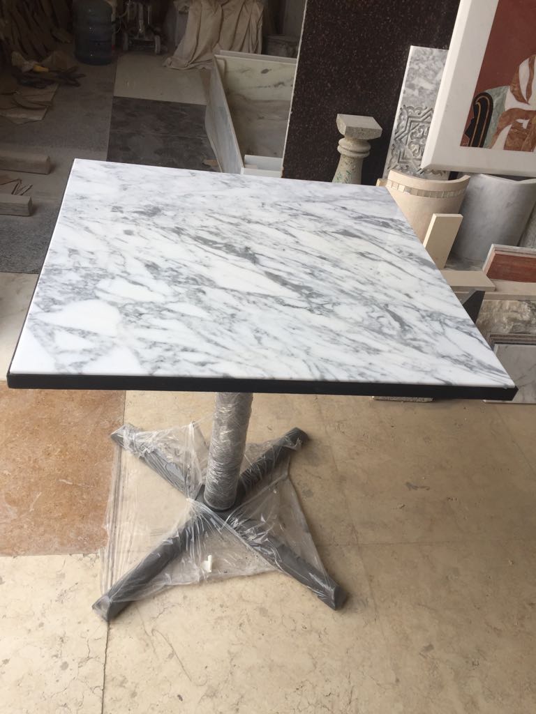 statwario carrara table top with steel frame