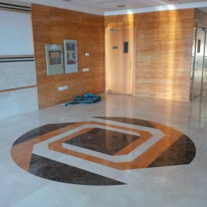 Wall Cladding & Flooring IN ORANGE TRAVERTINE AND ROYALCREAMA  MARBLE