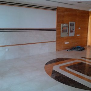 Wall Cladding & Flooring IN ORANGE TRAVERTINE AND ROYALCREAMA  MARBLE