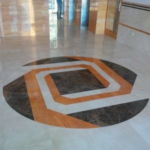 Wall Cladding & Flooring IN ORANGE TRAVERTINE AND ROYALCREAMA  MARBLE