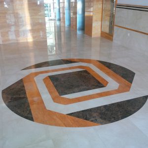 Wall Cladding & Flooring IN ORANGE TRAVERTINE AND ROYALCREAMA MARBLE