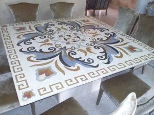 Cream Beige Marble Table Top water jet design