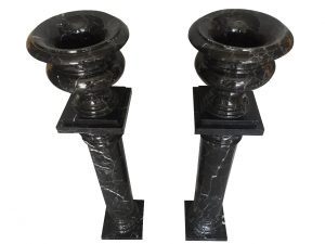 Black Marquina Marble Column & Flower Pot
