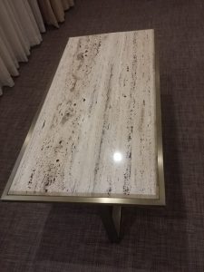 Bronze filled Travertine Coffee Table