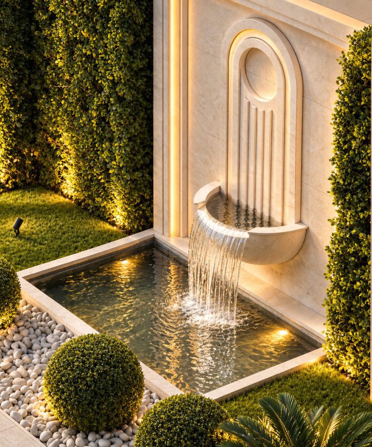 Luxury-Travertine-Wall-Fountain-at-Golden-Hour