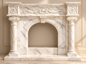 Fireplace in Volkas Greece White Marble