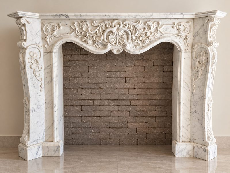 Fireplace in White Carrara Marble